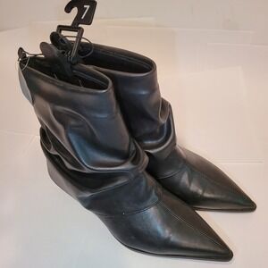 Time and Tru Women's Black Pointed Toe Slouchy Ankle Boots Kitten Heel US 7 EU